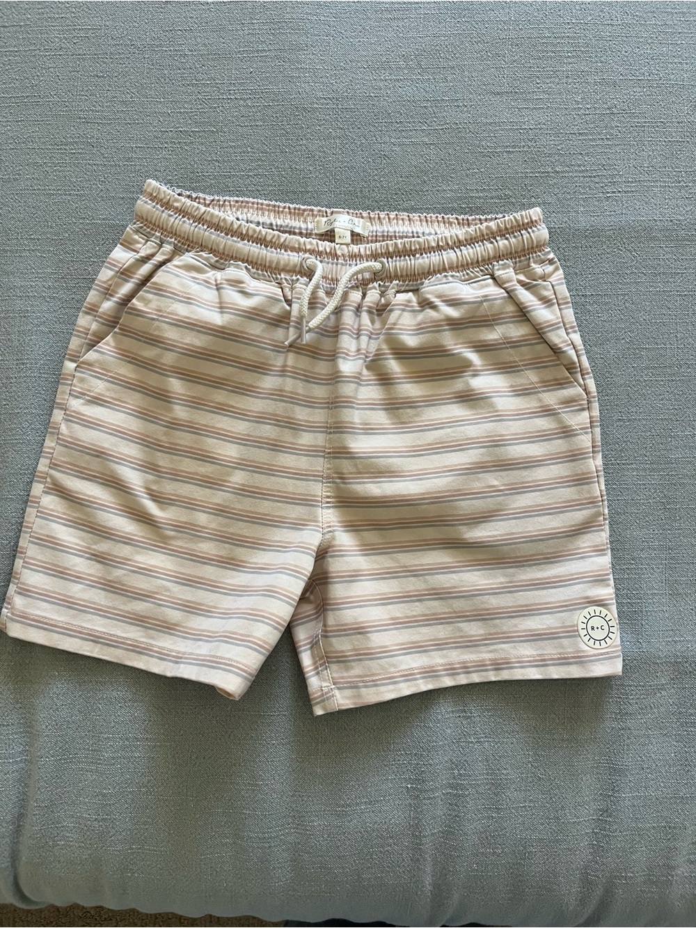 Rylee + Cru Cream and Tan Striped Drawstring Shorts